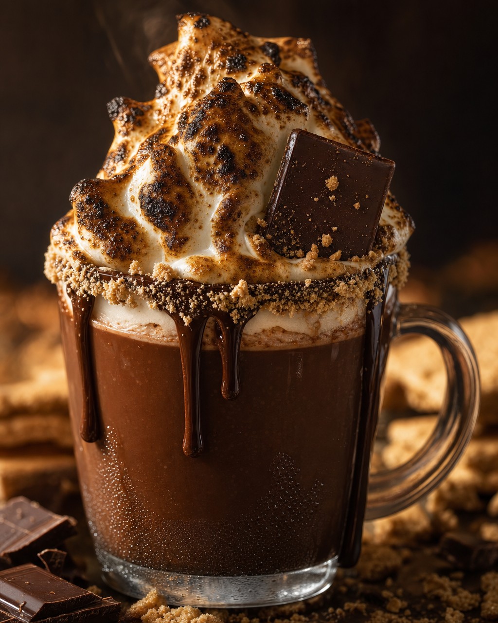 Fireside S'mores Hot Chocolate with a Toasted Marshmallow Crown